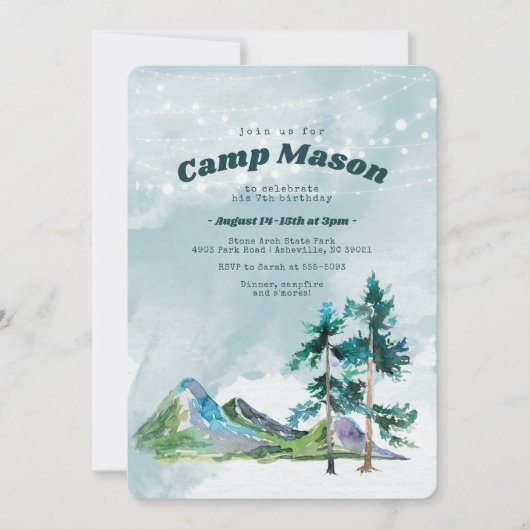 Avontuur Camping Sleepover Verjaardag Uitnodiging (Voorkant)
