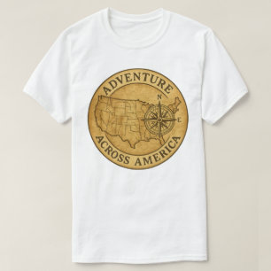 Avontuur door Amerika Vintage Kaart Kunst T-shirt