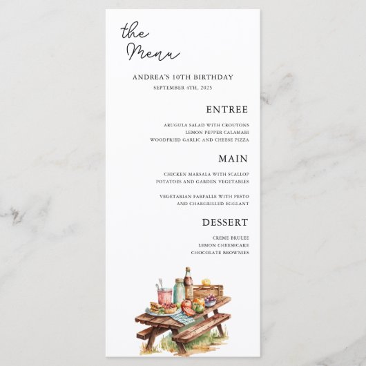 Avontuur Forest Camper Verjaardag Menu (Voorkant)