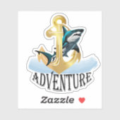 Avontuur Gouden Boot Anker Grote Witte Haai Sticker (Vel)