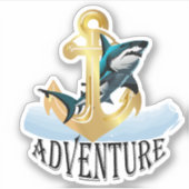 Avontuur Gouden Boot Anker Grote Witte Haai Sticker (Voorkant)
