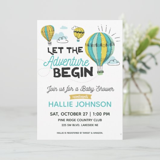 Avontuur Hete Luchtballon Douche Uitnodiging (Staand voorkant)