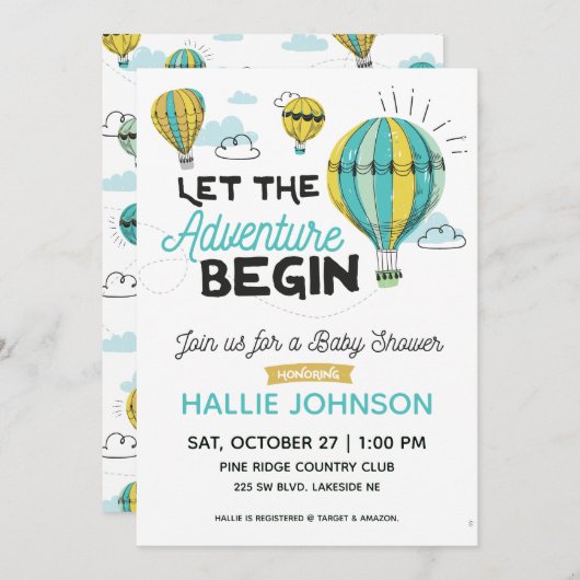Avontuur Hete Luchtballon Douche Uitnodiging (Voorkant / Achterkant)