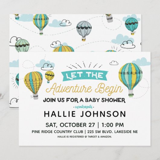 Avontuur Hete Luchtballon Douche Uitnodiging (Voorkant / Achterkant)