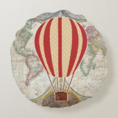 Avontuur Hete Luchtballon Wereldkaart Rond Kussen (Achterkant)