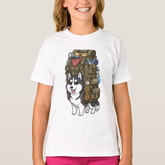 Avontuur Husky Rugzak Kinderen T-shirt (Voorkant)