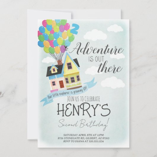 Avontuur is daar verjaardagsuitnodiging kaart (Voorkant)