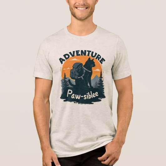 Avontuur is Poes-possible Zwarte Kat Wandelaar Rug Tri-Blend Shirt (Voorkant)