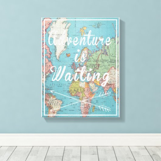 Avontuur is Waiting  Wereldkaart Canvas (Insitu (Houten vloer))