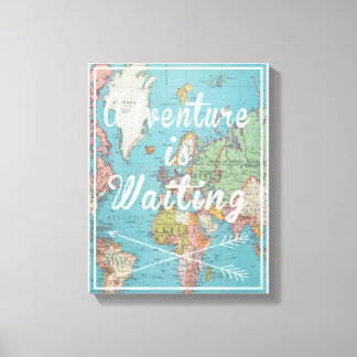 Avontuur is Waiting Wereldkaart Canvas Afdruk