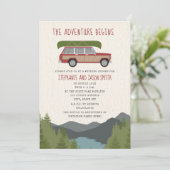 Avontuur Kano Hout Wagon Berg Bruiloft Douche Kaart (Staand voorkant)