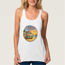 Avontuur Leven Retro Hippie Strand Zonsondergang G Tanktop