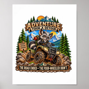 Avontuur met vier wielen in het bos met dieren poster