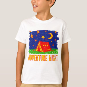 Avontuur Nacht Kampeer Tent Kinderen Tekening T-shirt
