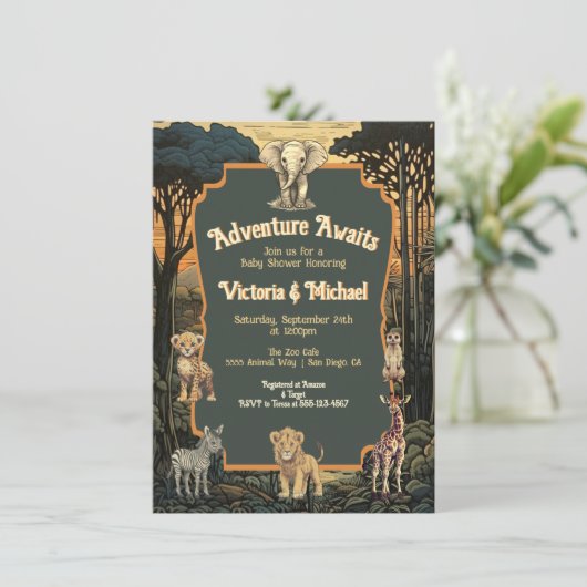 Avontuur Oerwoud Dieren Baby shower Kaart (Staand voorkant)