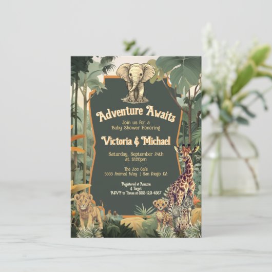 Avontuur Oerwoud Dieren Baby shower Kaart (Staand voorkant)