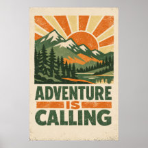Avontuur roept — Vintage bergposter