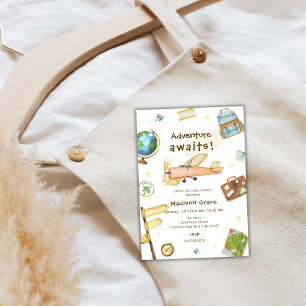 Avontuur Rond De Wereld Vliegtuig Baby Shower Kaart