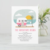 Avontuur Roze Camper Strand Meisje Baby Shower Kaart (Staand voorkant)