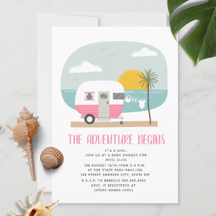 Avontuur Roze Camper Strand Meisje Baby Shower Kaart