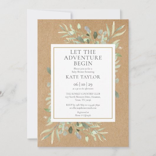 Avontuur Rustiek Baby shower Greenery Kaart (Voorkant)