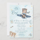 Avontuur Schattige Beer Blauw Vliegtuig Oh Boy Bab Kaart (Voorkant)