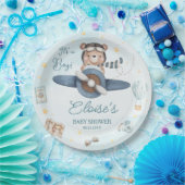 Avontuur Schattige Beer Blauw Vliegtuig Oh Boy Bab Papieren Bordje (Feest)