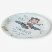 Avontuur Schattige Beer Blauw Vliegtuig Oh Boy Bab Papieren Bordje (Gekanteld)