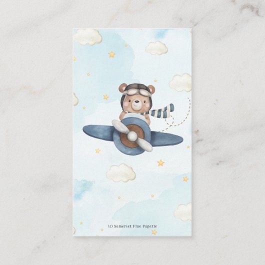 Avontuur Schattige Beer Blue Plane Baby Luier Raff Informatiekaartje (Achterkant)