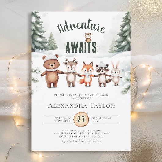Avontuur Schattigee Bos Dieren Winter Baby shower Kaart