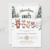 Avontuur Schattigee Bos Dieren Winter Baby shower Kaart (Voorkant)