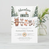 Avontuur Schattigee Bos Dieren Winter Baby shower Kaart (Staand voorkant)