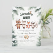 Avontuur Sneeuwbos Dieren Winter Baby shower Kaart (Staand voorkant)