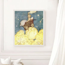 Avontuur van een baby met maan en sterren in vinta