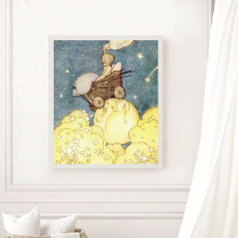 Avontuur van een vintage baby met maan en sterren poster