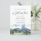 Avontuur Verjaardag Uitnodiging met bergen (Staand voorkant)