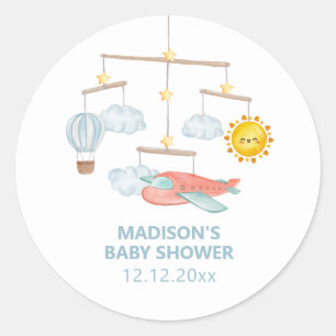 Avontuur Vliegtuig Heet Luchtballon Baby Shower Ronde Sticker
