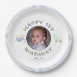 Avontuur wacht 1e verjaardag foto gepersonaliseerd papieren bordje