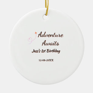 Avontuur wacht 1e verjaardag naam datum planeretro keramisch ornament