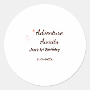 Avontuur wacht 1e verjaardag naam datum planeretro ronde sticker