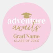 Avontuur wacht - Afstudeerder Naam en Pet - Roze G Ronde Sticker (Voorkant)