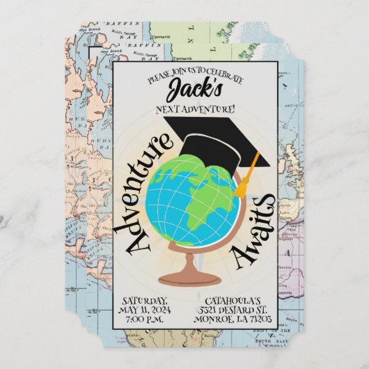 Avontuur wacht afstudeerfeest uitnodiging (Voorkant / Achterkant)