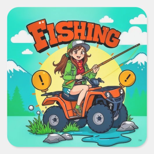 Avontuur wacht: ATV Vist Fun Vierkante Sticker (Voorkant)