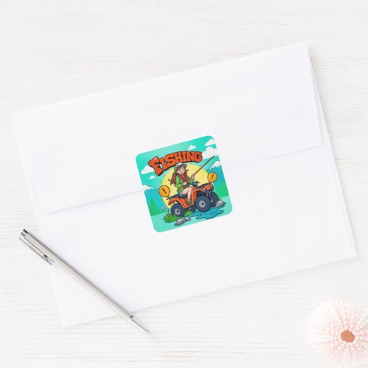 Avontuur wacht: ATV Vist Fun Vierkante Sticker (Envelop)