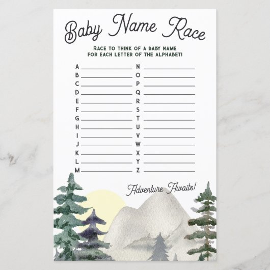 Avontuur wacht! Baby Naam Race Baby Shower Spel (Voorkant)