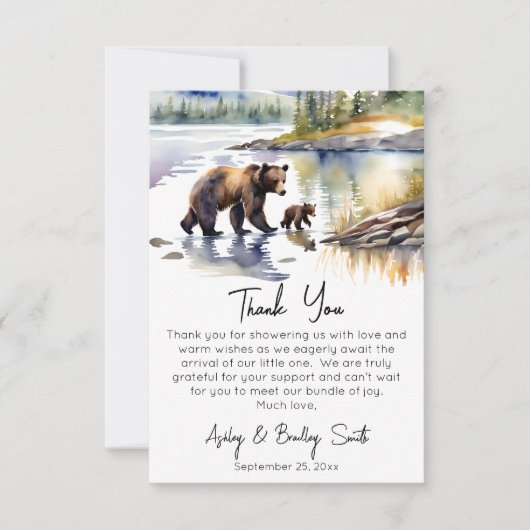 Avontuur wacht beer welp met moeder baby shower bedankkaart (Voorkant)