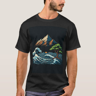 Avontuur wacht - Berg, golven, boom T-shirt