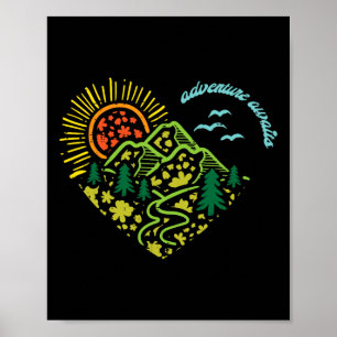 Avontuur wacht Bergen Zon Kamperen Wandelen Vrouwe Poster