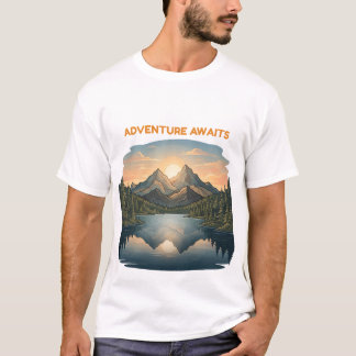 Avontuur wacht bergzonsondergang meerreflectie t-shirt