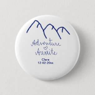 Avontuur wacht blauwe berg hart naam toevoegen  ronde button 5,7 cm